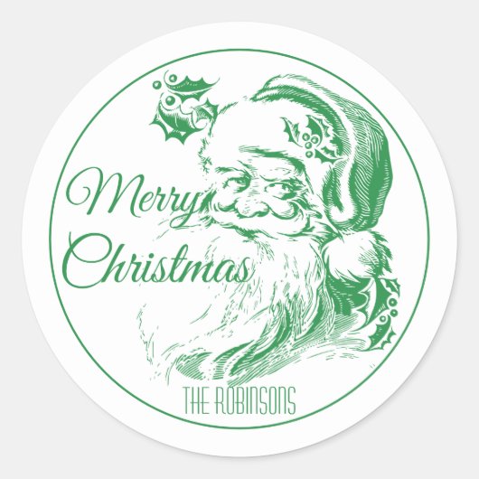  Santa Green Merry Christmas Rustic Ronde Sticker (Voorkant)
