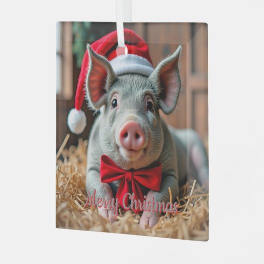 Santa Grey Pig Glass Ornament (Voorkant links)