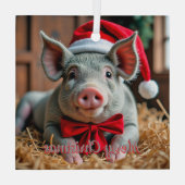 Santa Grey Pig Glass Ornament (Achterkant)