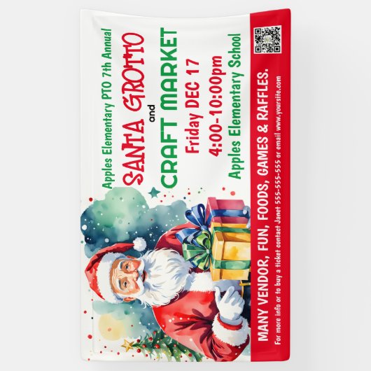 Santa Grotto & Craft Market PTO PTA Kerk Banner (Verticaal)