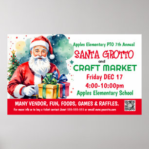 Santa Grotto & Craft Market PTO PTA Kerk Banner Poster