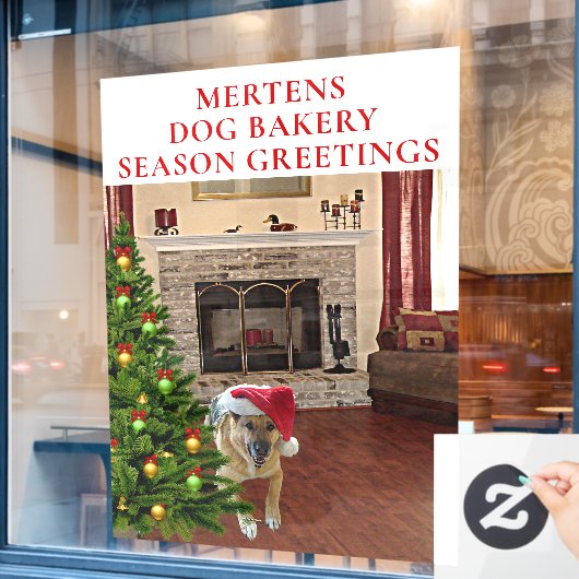 Santa GSD Dog kerstboomwinkel Vinyl LG Raamsticker (Cafe Raam)