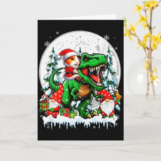 Santa Guinea G Riding T-rex Gnomes Christmas Trees Kaart (Gele Bloem)