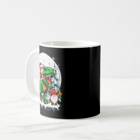 Santa Guinea G Riding T-rex Gnomes Christmas Trees Koffiemok (Voorkant links)