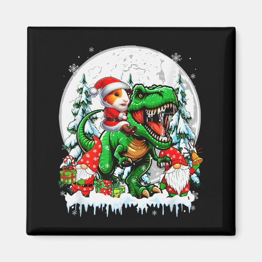 Santa Guinea G Riding T-rex Gnomes Christmas Trees Magneet (Voorkant)
