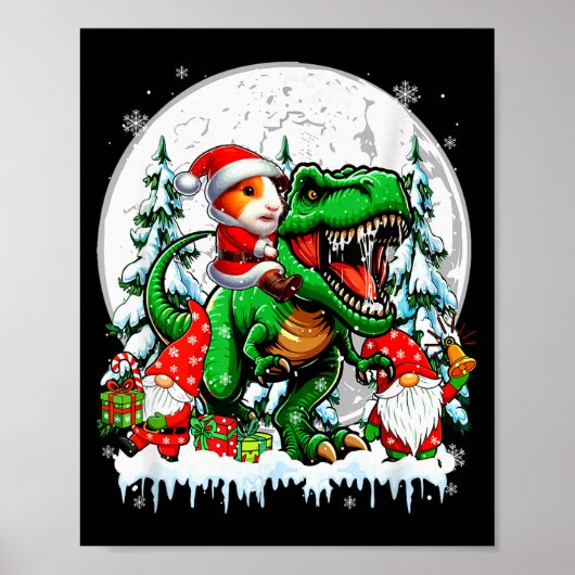 Santa Guinea G Riding T-rex Gnomes Christmas Trees Poster (Voorkant)
