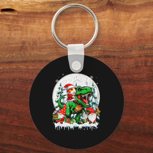 Santa Guinea G Riding T-rex Gnomes Christmas Trees Sleutelhanger (Voorkant)