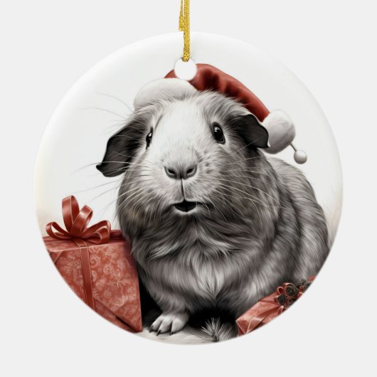 Santa Guinea Pig Christmas Keramisch Ornament (Achterkant)