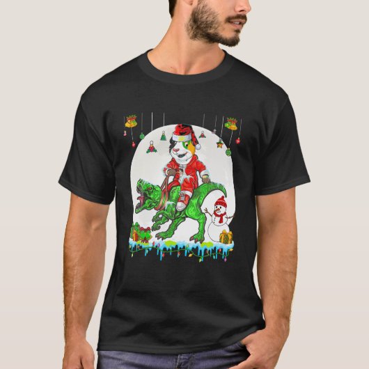 Santa Guinea Pig Riding Te Rex Kerstverlichting Sn T-shirt (Voorkant)