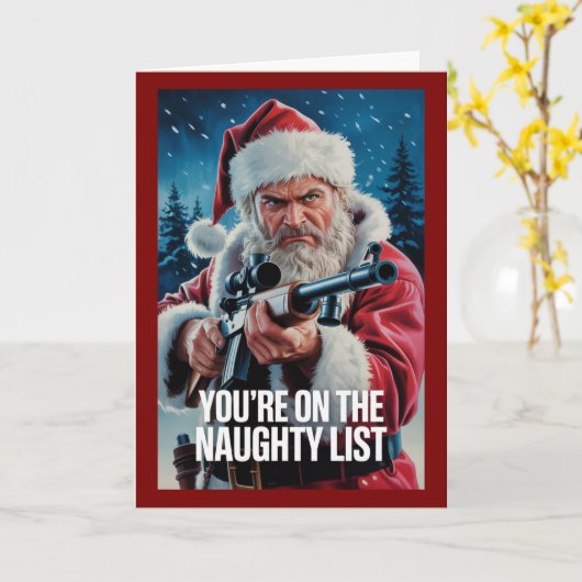 Santa Gun Naughty List Second Amendment Custom Kaart (Gele Bloem)