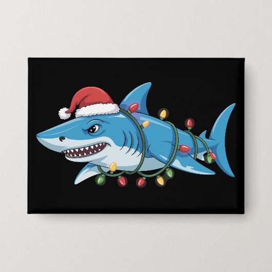 Santa Haai Kerstverlichting Sharkmas Kerstboom Ker Button (Voorkant)