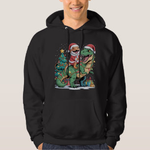 Santa Hagedis rijdt op groene Dino met Kerstmis Hoodie