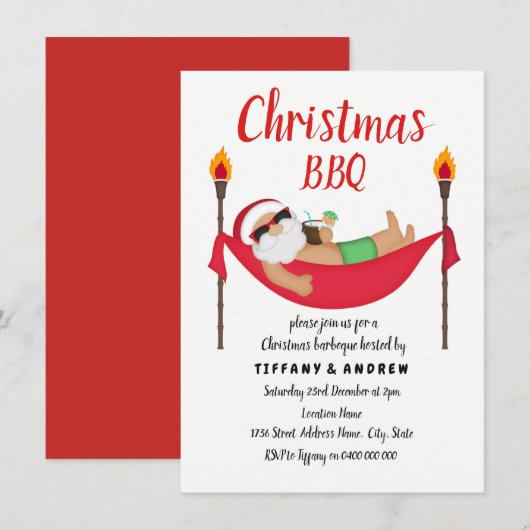Santa Hammock Summer Kerstmis Barbeque BBQ Uitnodi Kaart (Voorkant / Achterkant)