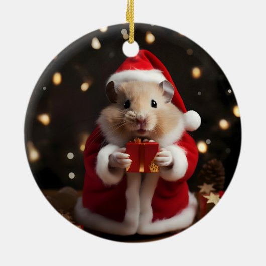 Santa Hamster Kerstmis Keramisch Ornament (Achterkant)