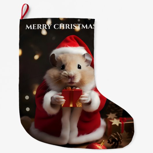 Santa Hamster Kerstmis Kous Grote Kerstsok (Voorkant)