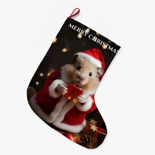 Santa Hamster Kerstmis Kous Grote Kerstsok (Voorkant (Hangend))