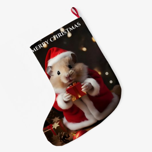 Santa Hamster Kerstmis Kous Grote Kerstsok (Achterkant (Hangend))
