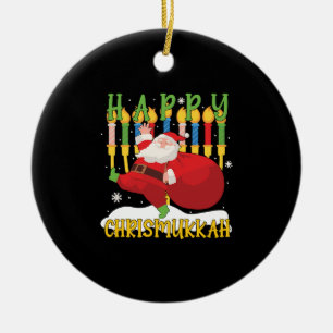Santa Happy Chrismukkah Funny Hanukkah Kerstmis Keramisch Ornament