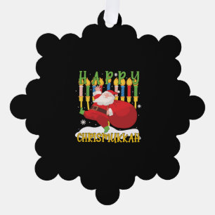Santa Happy Chrismukkah Funny Hanukkah Kerstmis Ornament Kaart