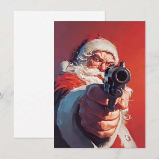 Santa has a Gun Christmas Cards Feestdagenkaart (Voorkant / Achterkant)