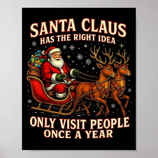 Santa Has The Right Idea Funny Introvert Christmas Poster (Voorkant)