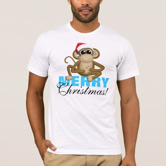 Santa Hat-aap - "Vrolijk kerstfeest" Wit Shirt (Voorkant)