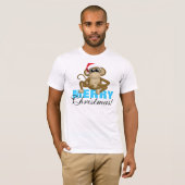 Santa Hat-aap - "Vrolijk kerstfeest" Wit Shirt (Voorkant volledig)