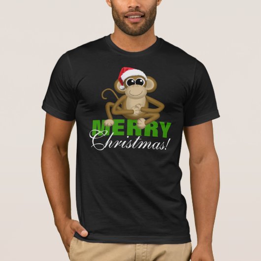 Santa Hat-aap - Zwarte Shirt met "pretkerst" (Voorkant)