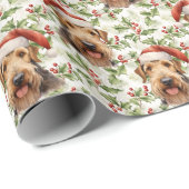 Santa Hat Airedale Terrier Hond Kerst Holly Cadeaupapier (Rol Hoek)