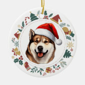 Santa Hat Akita Hondenkerst Afbeeldingen krans Keramisch Ornament (Voorkant)