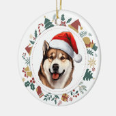 Santa Hat Akita Hondenkerst Afbeeldingen krans Keramisch Ornament (Links)