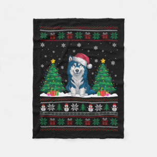 Santa Hat Alaskan Klee Kai Dog Xmas Tree Lights Ug Fleece Deken