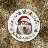 Santa Hat Alaskan Malamute Kerst Afbeeldingen kran Keramisch Ornament