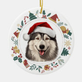 Santa Hat Alaskan Malamute Kerst Afbeeldingen kran Keramisch Ornament (Voorkant)
