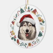 Santa Hat Alaskan Malamute Kerst Afbeeldingen kran Keramisch Ornament (Links)