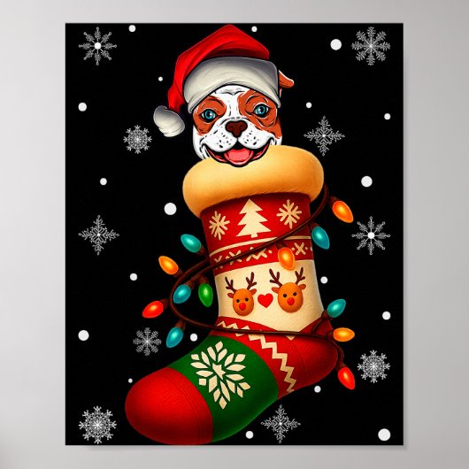 Santa Hat American Bulldog Dog In Christmas Socks  Poster (Voorkant)