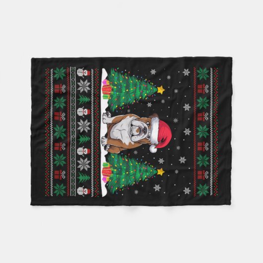 Santa Hat Amerikaanse Bulldog Xmas Tree Lights Ugl Fleece Deken (Voorkant (Horizontaal))