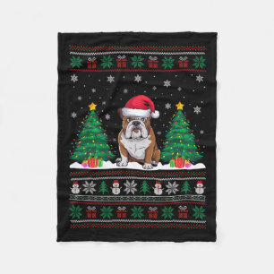 Santa Hat Amerikaanse Bulldog Xmas Tree Lights Ugl Fleece Deken