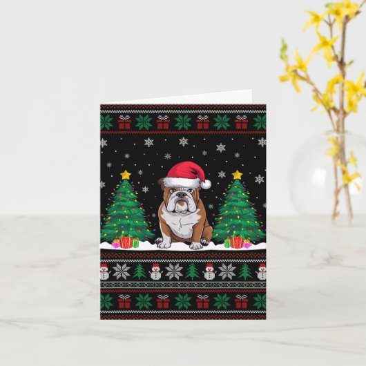 Santa Hat Amerikaanse Bulldog Xmas Tree Lights Ugl Kaart (Gele Bloem)