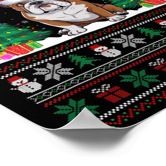 Santa Hat Amerikaanse Bulldog Xmas Tree Lights Ugl Poster (Hoek)