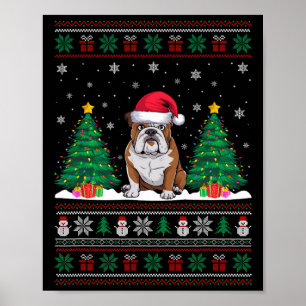 Santa Hat Amerikaanse Bulldog Xmas Tree Lights Ugl Poster