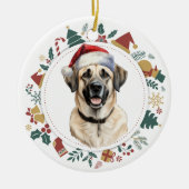 Santa Hat Anatolische Herder Hond Kerstkrans Keramisch Ornament (Voorkant)