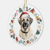 Santa Hat Anatolische Herder Hond Kerstkrans Keramisch Ornament (Links)