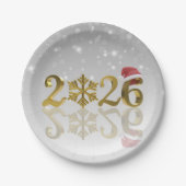 Santa Hat and Snowflake | Happy New Year 2026 Gold Papieren Bordje (Voorkant)