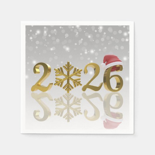 Santa Hat and Snowflake | Happy New Year Gold 2026 Servet (Voorkant)