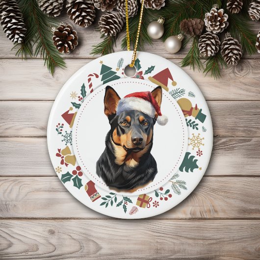 Santa Hat Australische Kelpie Hond Kerstkrans Keramisch Ornament