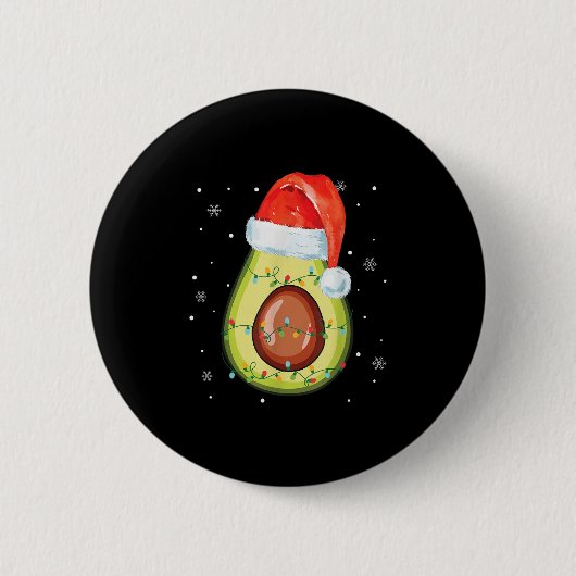 Santa Hat Avocado Merry Kerstmis Vegan Pajama Ronde Button 5,7 Cm (Voorkant)
