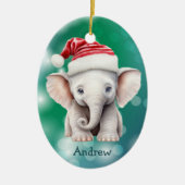 Santa Hat Baby Elephant Kids Ceramic Ornament (Voorkant)
