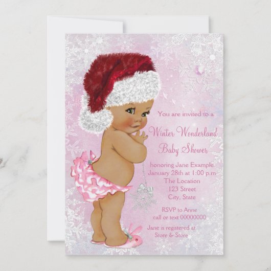 Santa Hat Baby Girl Winter Wonderland Baby shower Kaart (Achterkant)