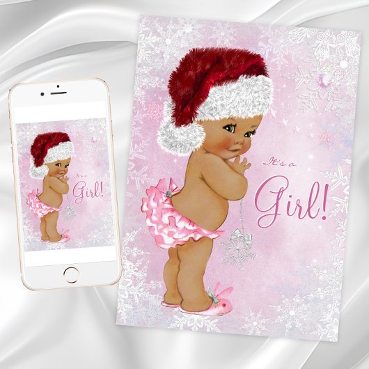 Santa Hat Baby Girl Winter Wonderland Baby shower Kaart